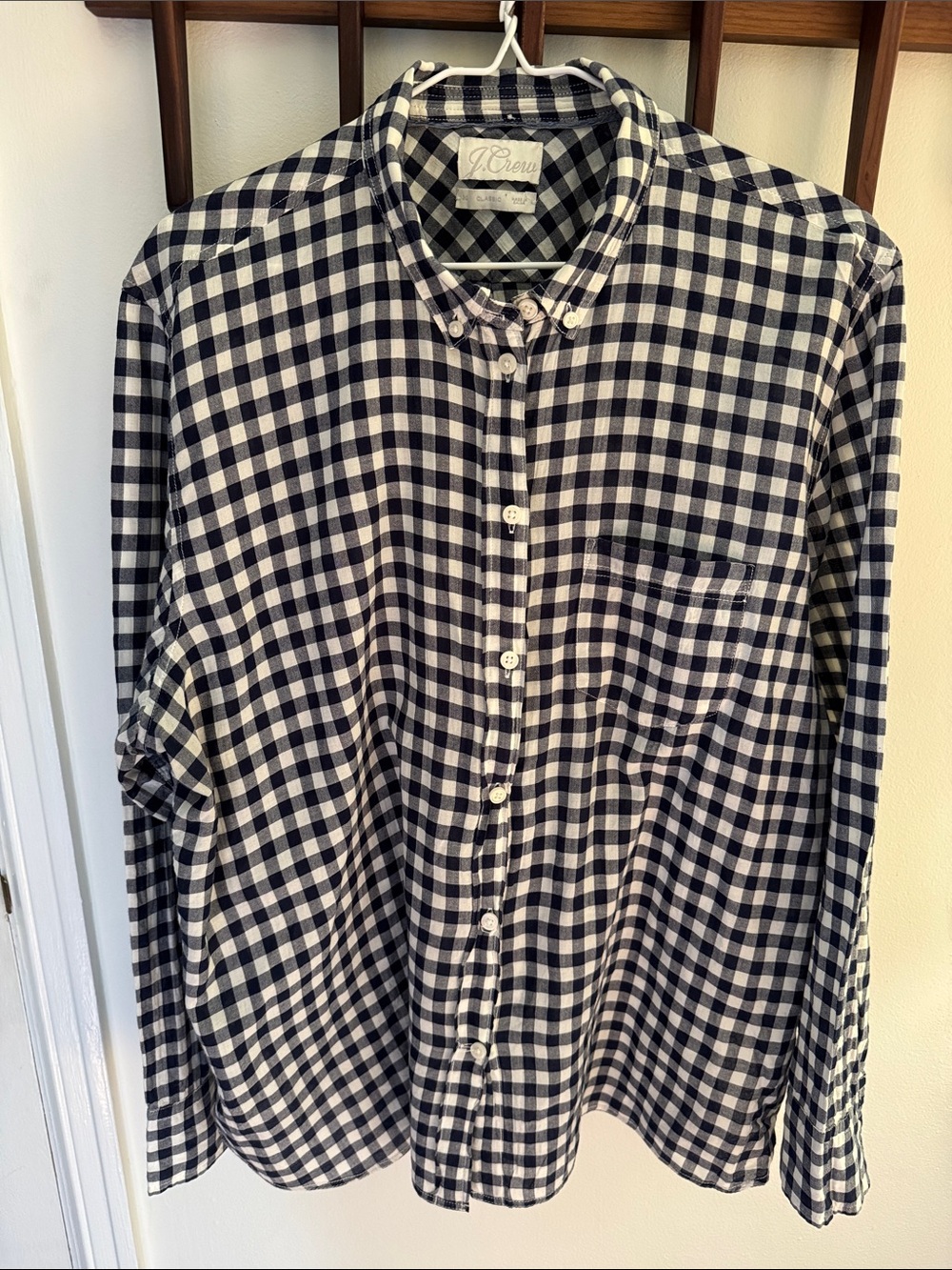 J. Crew Women’s Navy and White Gingham Button-Down Cotton Shirt